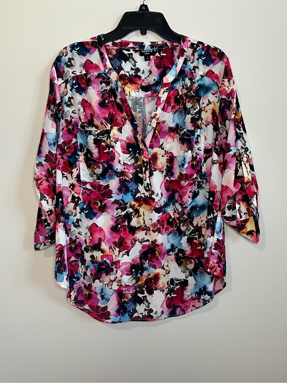 torrid Pink Multi Floral Watercolor V-Neck Blouse